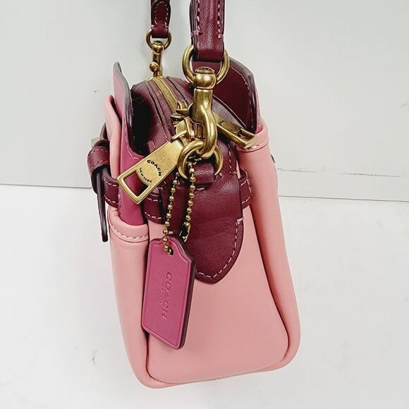 Coach TATE 18 Colorblock Top Handle 3 Compartment Bag Pink Burgundy - Picture 7 of 16